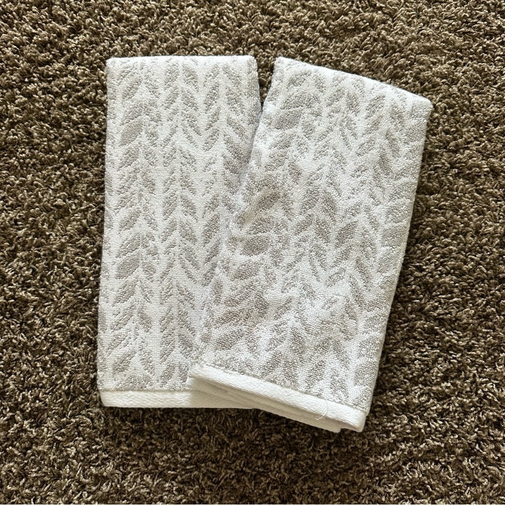 White & Grey Patterned Hand Towels